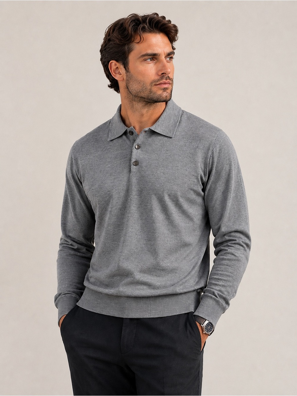 Tuscany Men’s XL Extra Fine Italian Merino Wool Gray Long Sleeve